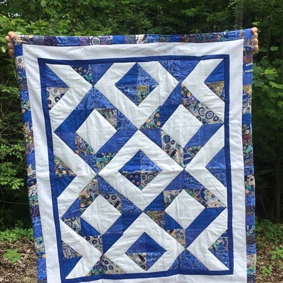 NWT Hand Crafted Blue Aboriginal Prints Quilt - Picture 4 of 13